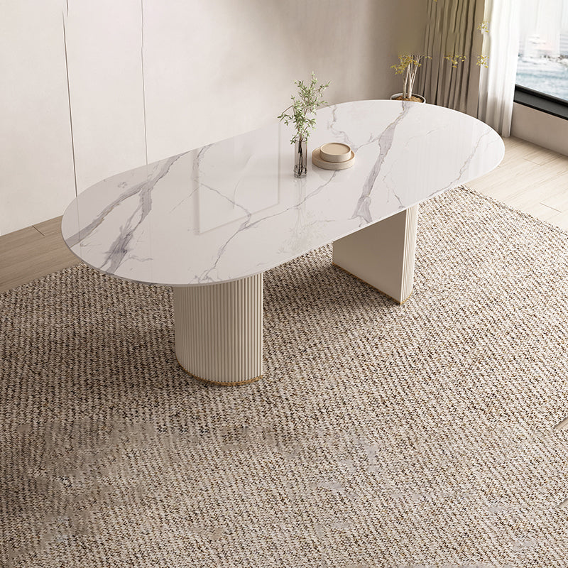 Modern Leatherwear Dining Table Set 1/4/5/7 Pieces White Sintered Stone Top Dinette Set