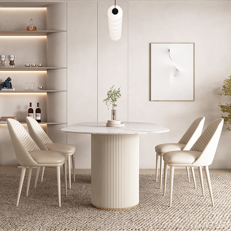 Modern Leatherwear Dining Table Set 1/4/5/7 Pieces White Sintered Stone Top Dinette Set