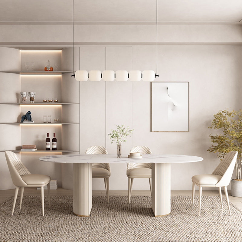 Modern Leatherwear Dining Table Set 1/4/5/7 Pieces White Sintered Stone Top Dinette Set