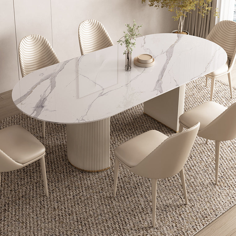 Modern Leatherwear Dining Table Set 1/4/5/7 Pieces White Sintered Stone Top Dinette Set