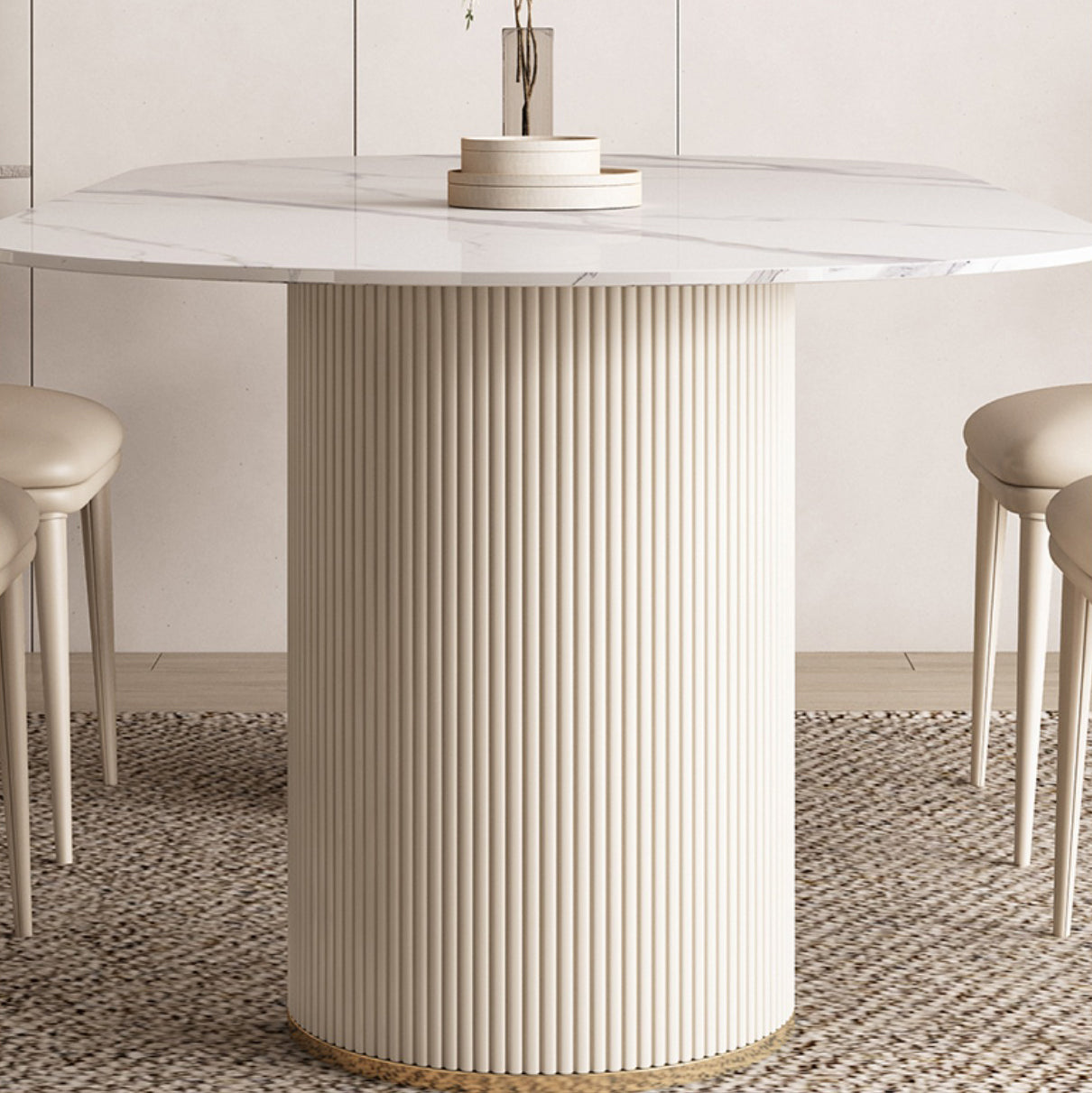 Modern Leatherwear Dining Table Set 1/4/5/7 Pieces White Sintered Stone Top Dinette Set