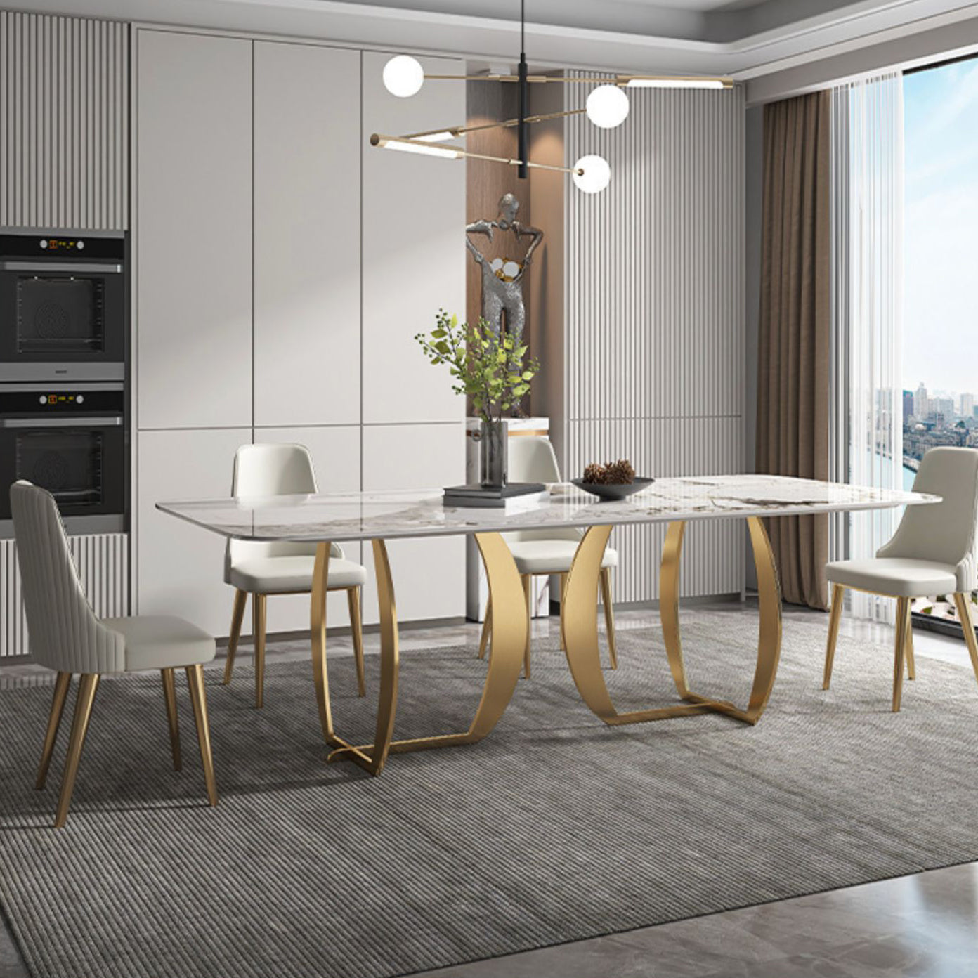 Designer Style Sintered Stone Top Dining Set Rectangle 1/2/5/7 Pieces Dining Table Set