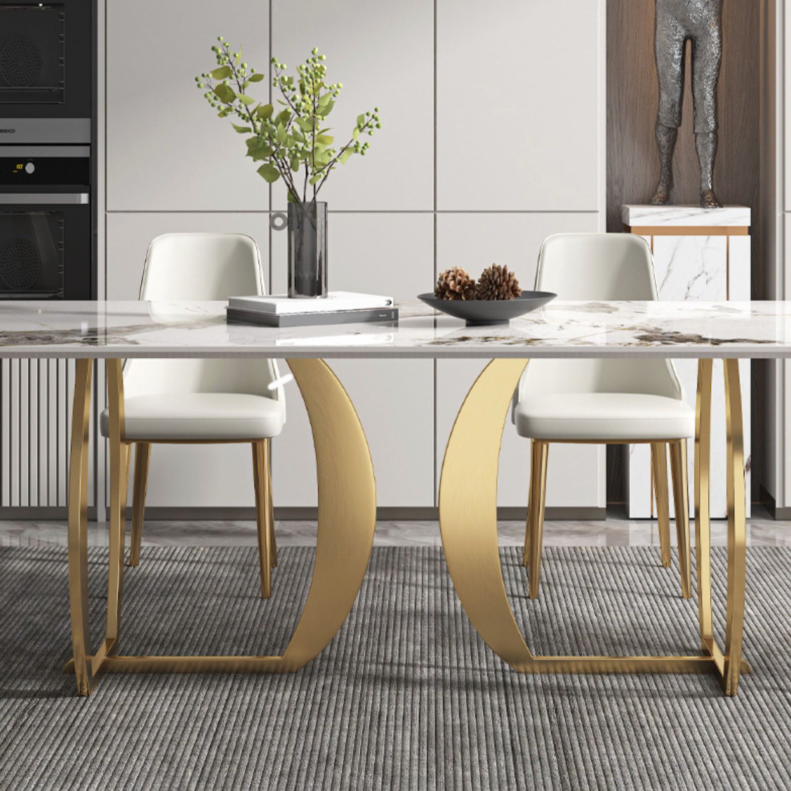 Designer Style Sintered Stone Top Dining Set Rectangle 1/2/5/7 Pieces Dining Table Set