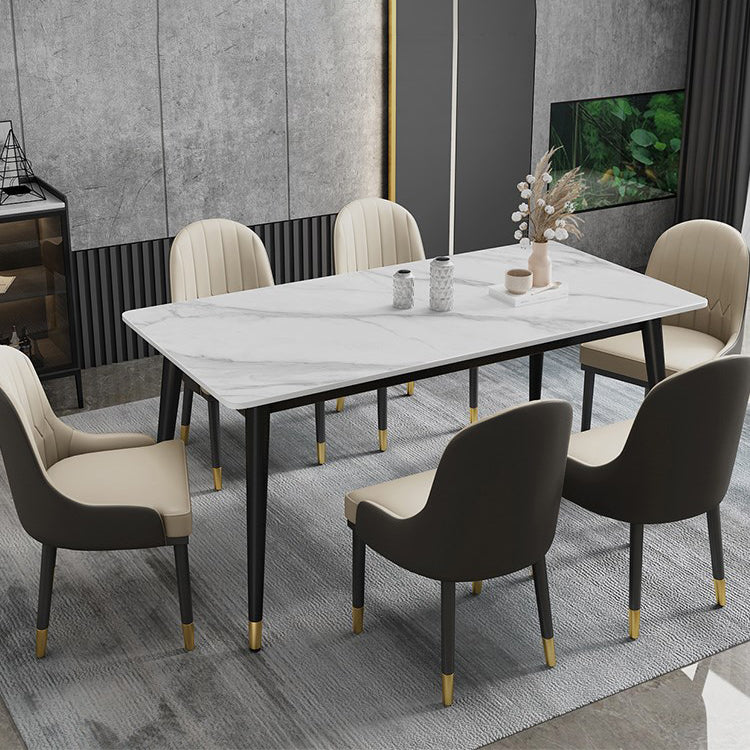Metal Tripod Base Dining Table Modern Rectangle Stone Dining table in White