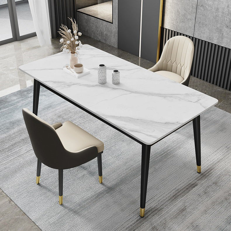Metal Tripod Base Dining Table Modern Rectangle Stone Dining table in White
