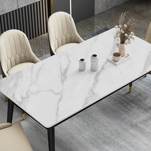 Metal Tripod Base Dining Table Modern Rectangle Stone Dining table in White