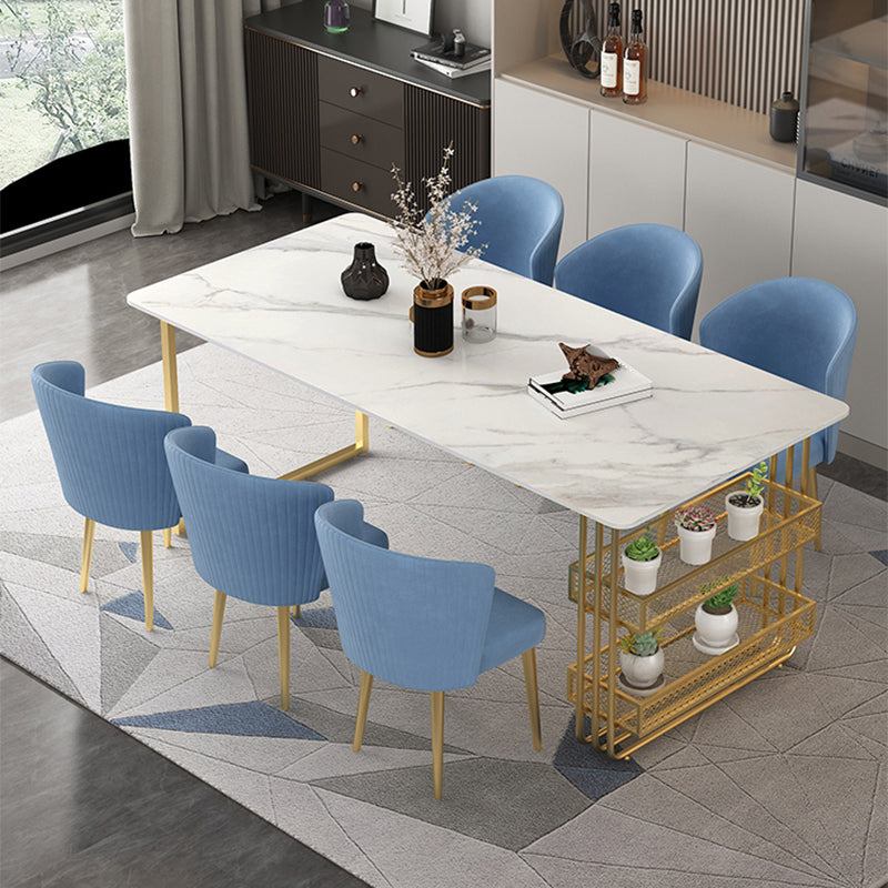 Traditional Luxury Dining Table Metal Double Gold Pedestal Table with Storage