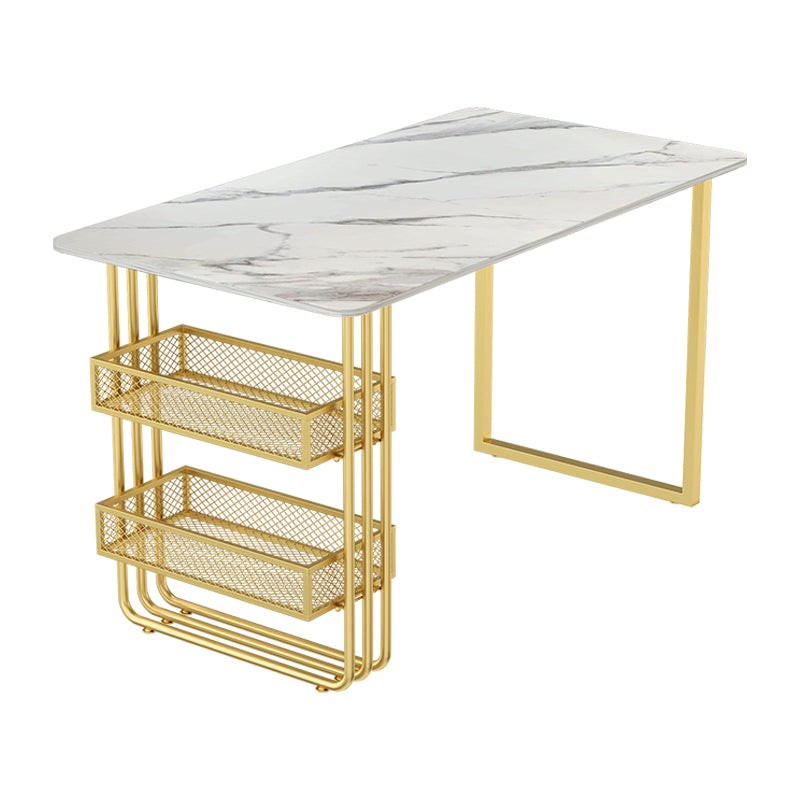 Traditional Luxury Dining Table Metal Double Gold Pedestal Table with Storage