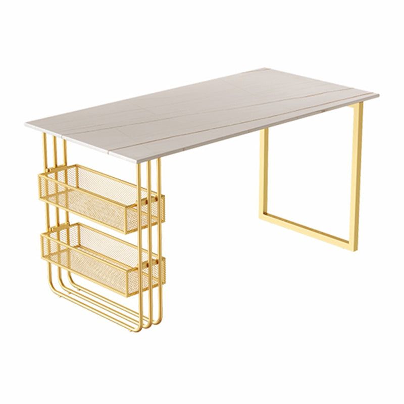 Traditional Luxury Dining Table Metal Double Gold Pedestal Table with Storage