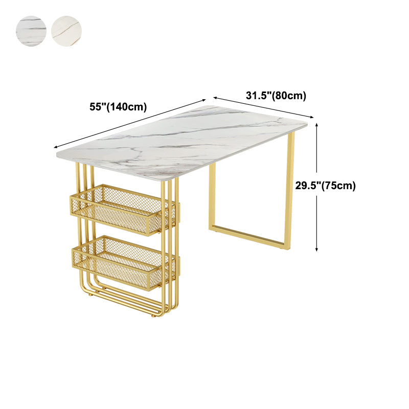 Traditional Luxury Dining Table Metal Double Gold Pedestal Table with Storage