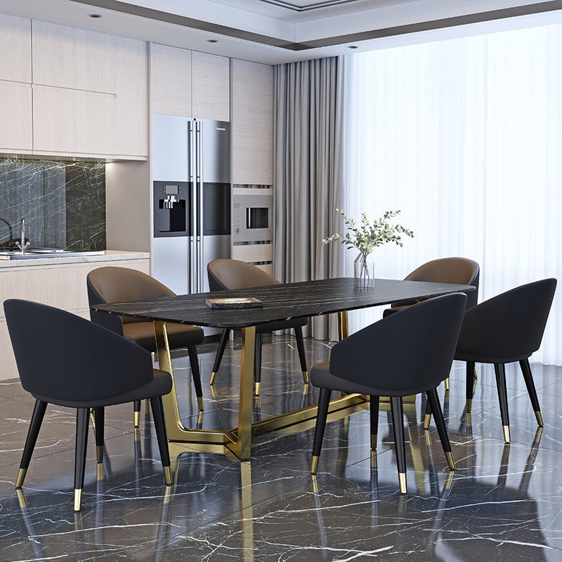 Rectangle Trestle Counter Luxury Table Black Fixed Table of Sintered Stone