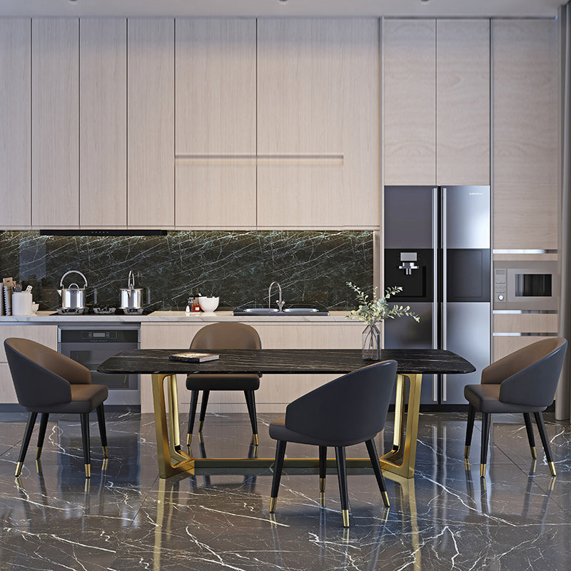 Rectangle Trestle Counter Luxury Table Black Fixed Table of Sintered Stone