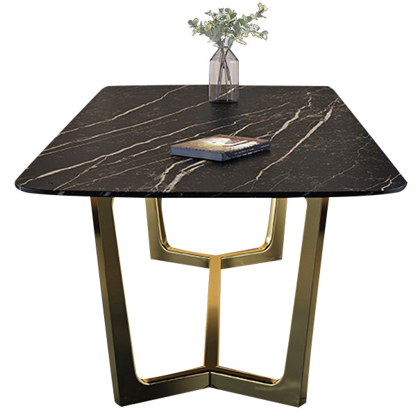 Rectangle Trestle Counter Luxury Table Black Fixed Table of Sintered Stone
