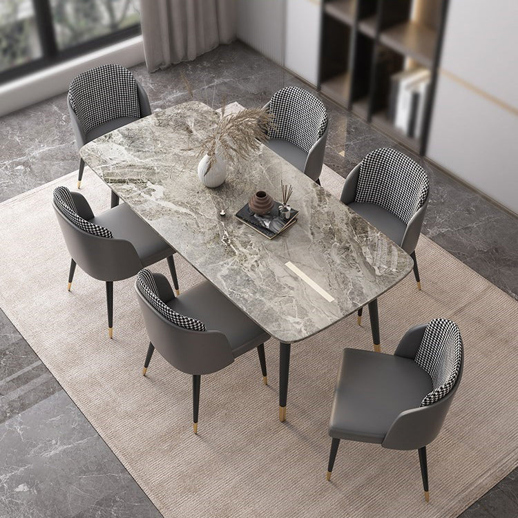 Rectangle Shape Luxury Dining Table Grey Fixed Table with Sintered Stone