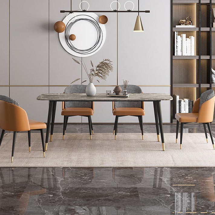 Rectangle Shape Luxury Dining Table Grey Fixed Table with Sintered Stone