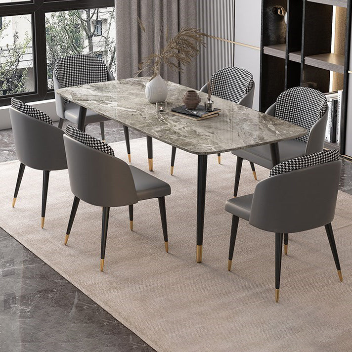 Rectangle Shape Luxury Dining Table Grey Fixed Table with Sintered Stone