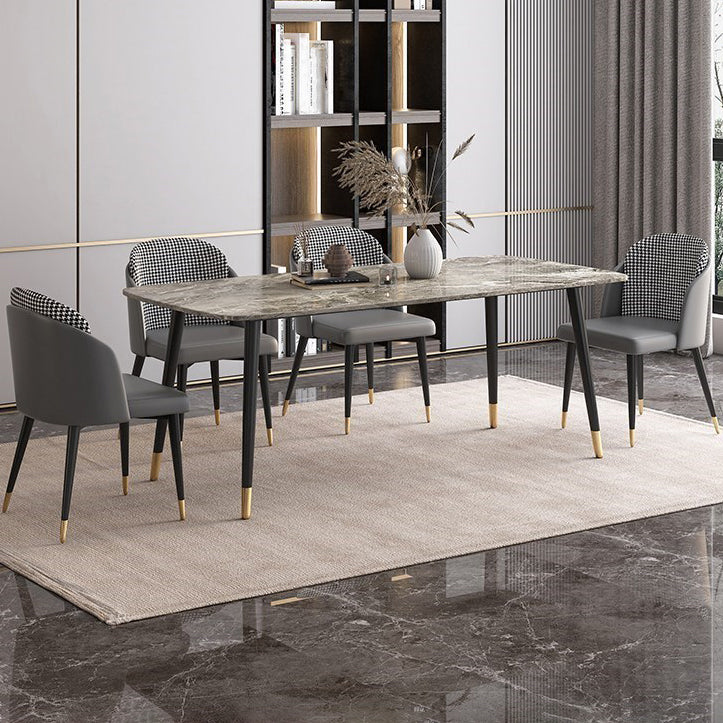 Rectangle Shape Luxury Dining Table Grey Fixed Table with Sintered Stone