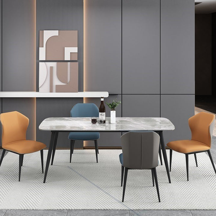 Rectangle Grey Tone Dining Table Sintered Stone Table Simplicity with 4 Legs