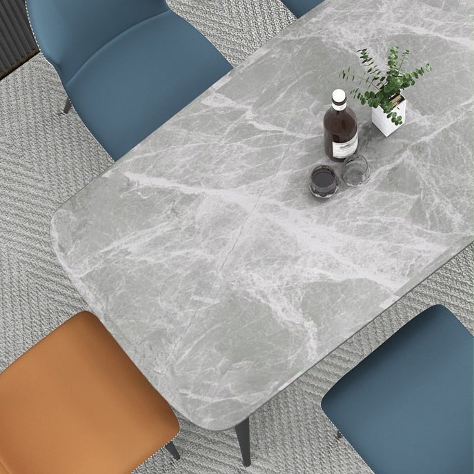 Rectangle Grey Tone Dining Table Sintered Stone Table Simplicity with 4 Legs