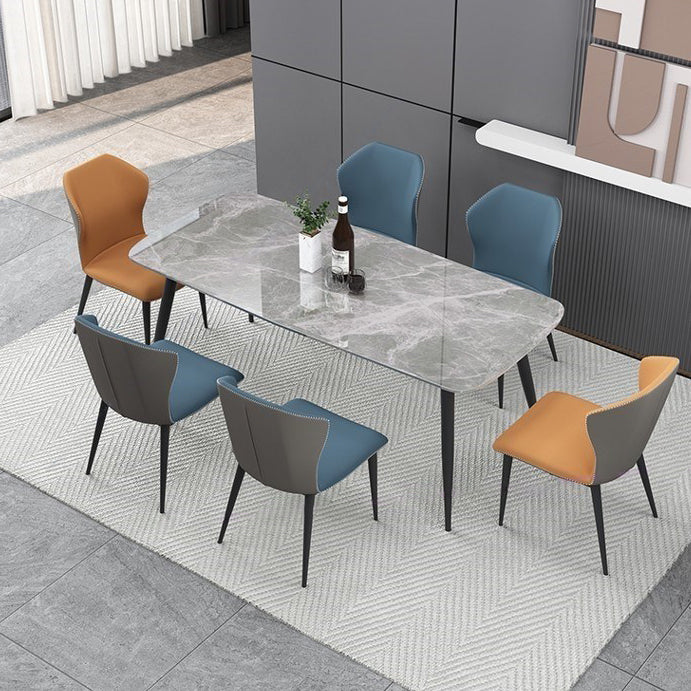 Rectangle Grey Tone Dining Table Sintered Stone Table Simplicity with 4 Legs