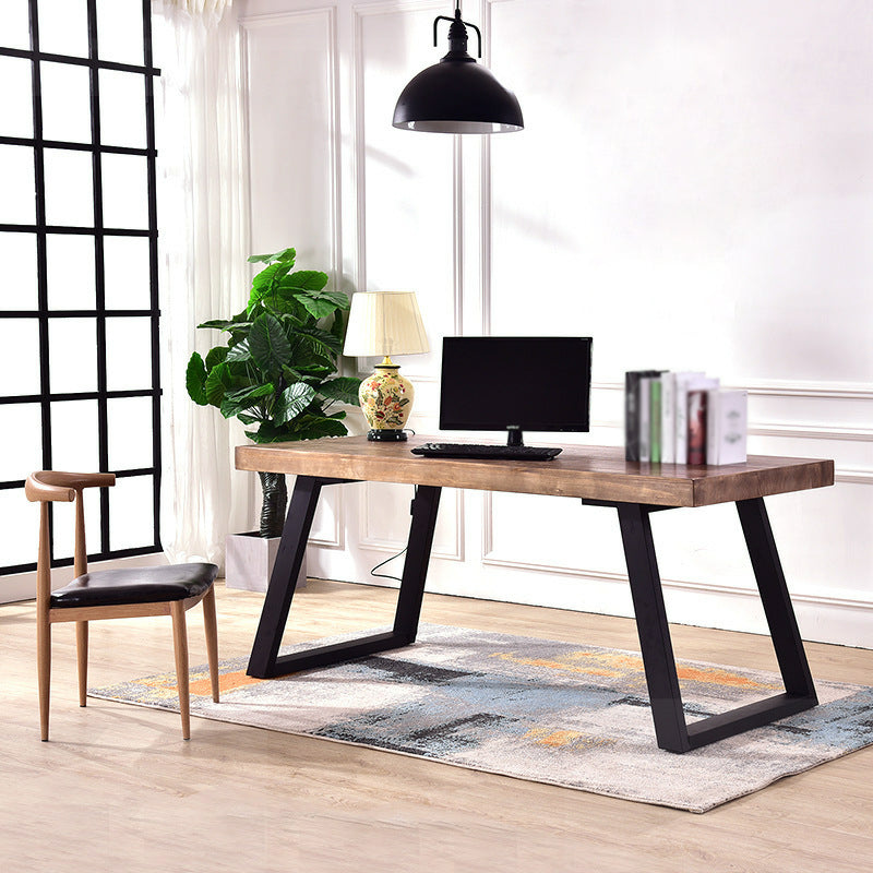Metal Industrial Rectangle Table Pine Solid Wood Top Dining Table with Sled Base