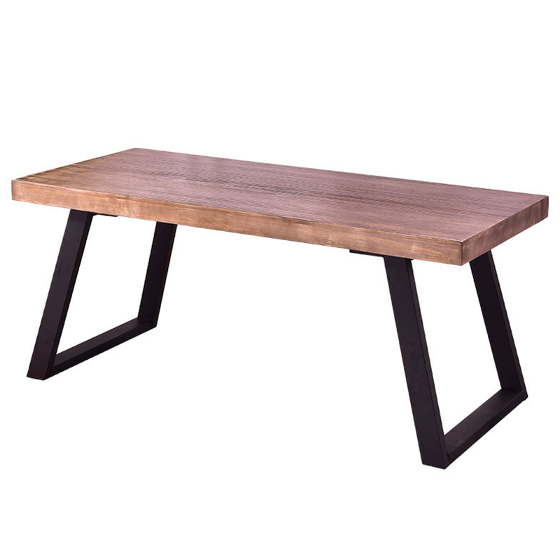 Metal Industrial Rectangle Table Pine Solid Wood Top Dining Table with Sled Base