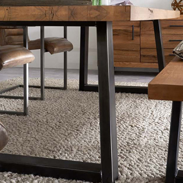 Metal Industrial Rectangle Table Pine Solid Wood Top Dining Table with Sled Base