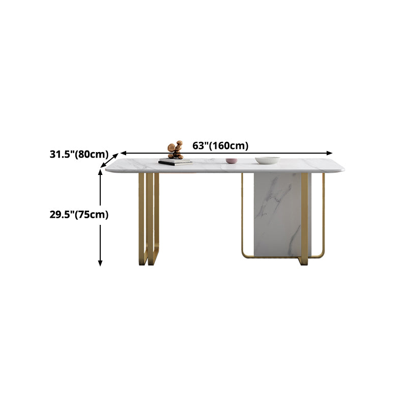 Stone Dining Site Table Traditional Luxury Rectangle Table with Double Pedestal