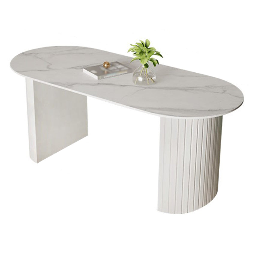 White Two Base Dining Table Modern White Stone Top Dining Table for Living Room