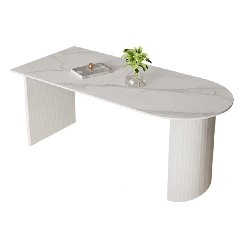 White Two Base Dining Table Modern White Stone Top Dining Table for Living Room