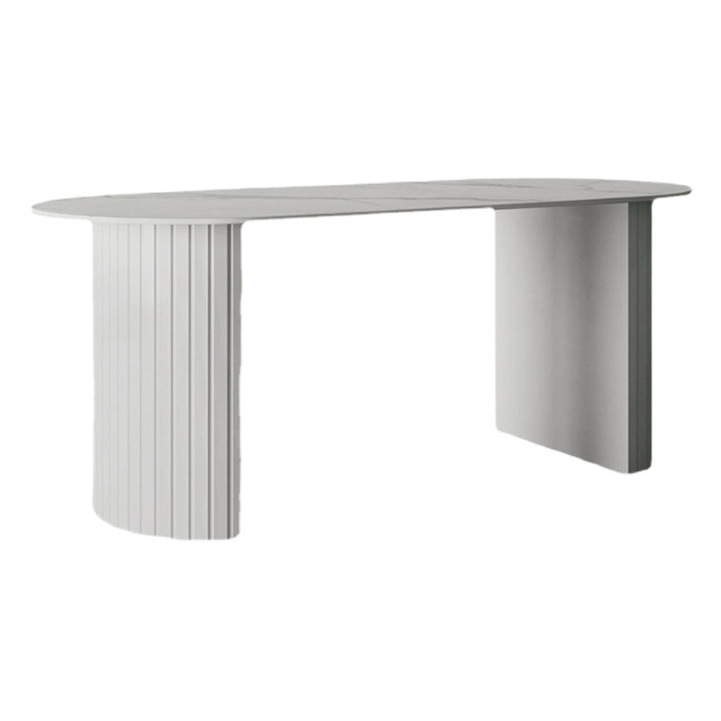 White Two Base Dining Table Modern White Stone Top Dining Table for Living Room