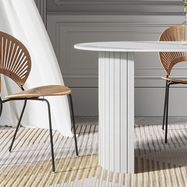 White Two Base Dining Table Modern White Stone Top Dining Table for Living Room