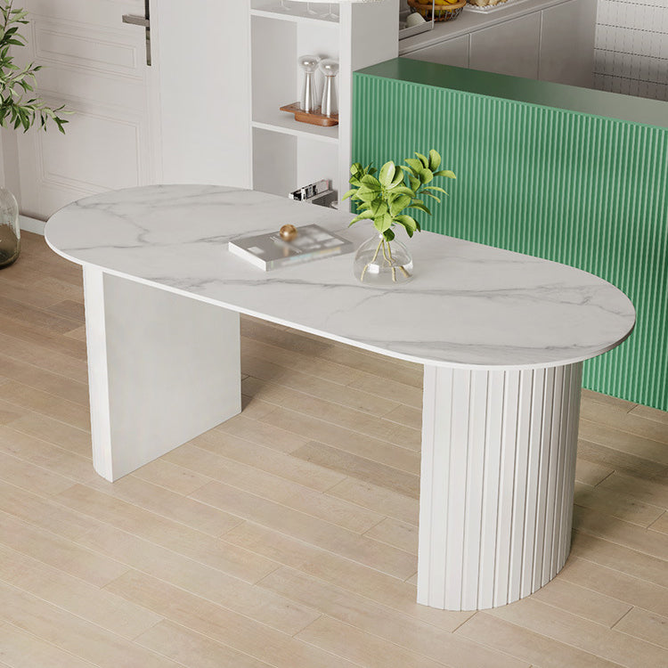 White Two Base Dining Table Modern White Stone Top Dining Table for Living Room