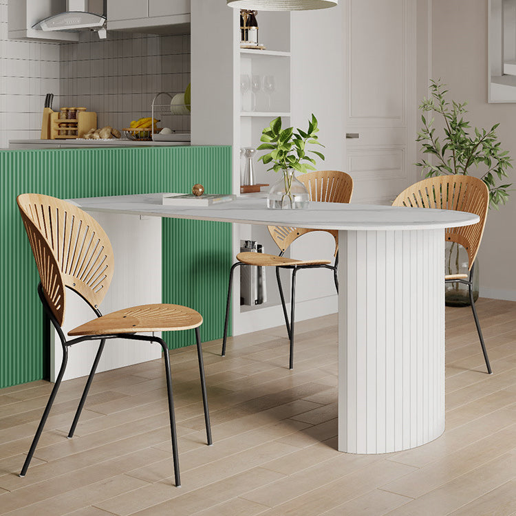 White Two Base Dining Table Modern White Stone Top Dining Table for Living Room