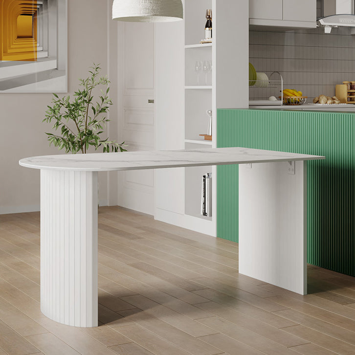 White Two Base Dining Table Modern White Stone Top Dining Table for Living Room