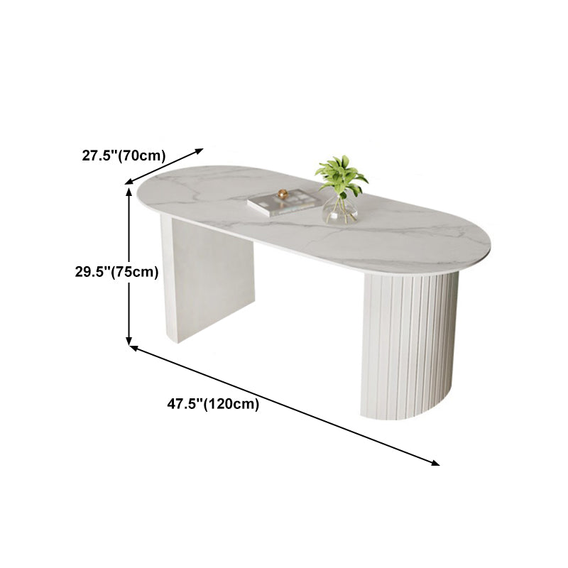 White Two Base Dining Table Modern White Stone Top Dining Table for Living Room
