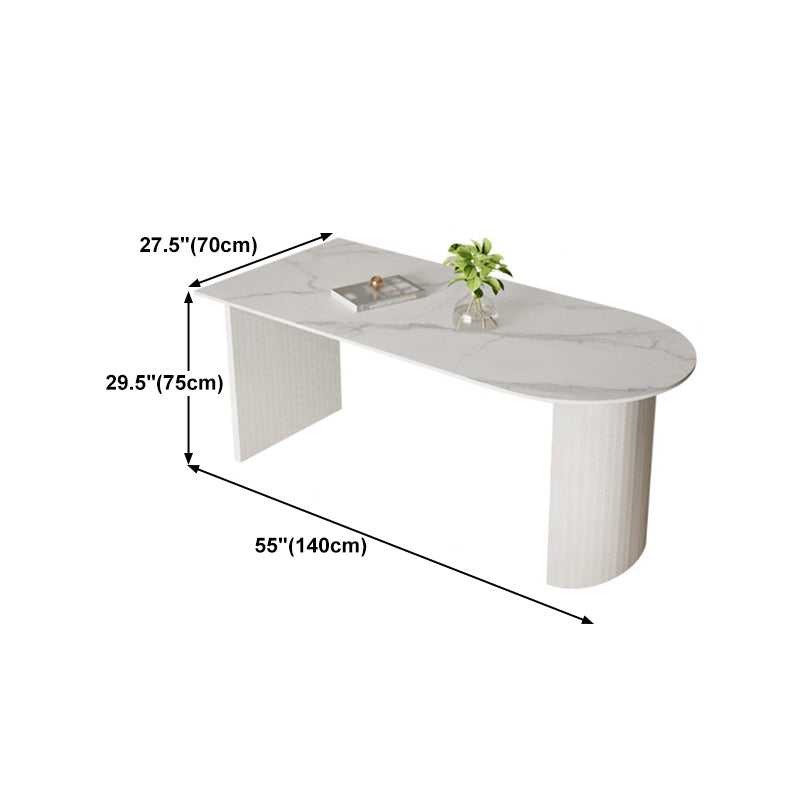 White Two Base Dining Table Modern White Stone Top Dining Table for Living Room