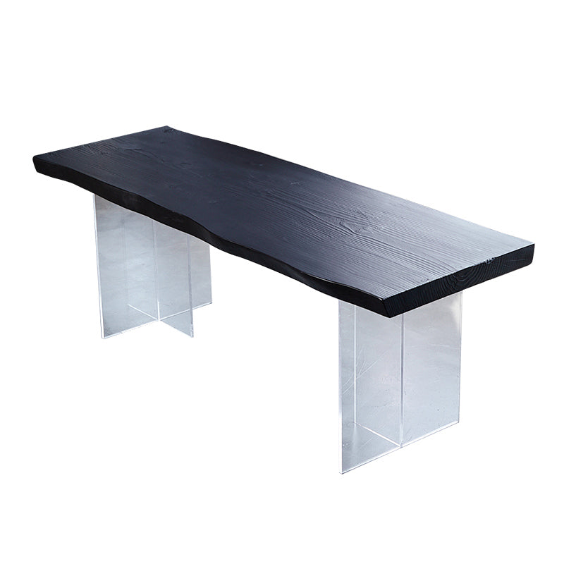 Black Modern Double Pedestal Table Rectangle Pine Solid Wood Top Dining table