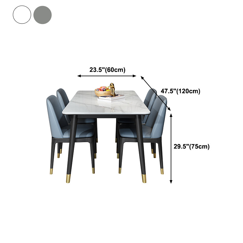 Stone Top Dining Table Modern Rectangle Table with 4 Metal Legs in Black