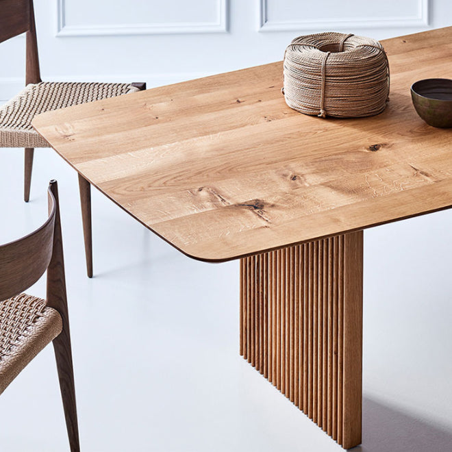Rectangle Dining Table Modern Oak Solid Wood Double Pedestal Dining Table