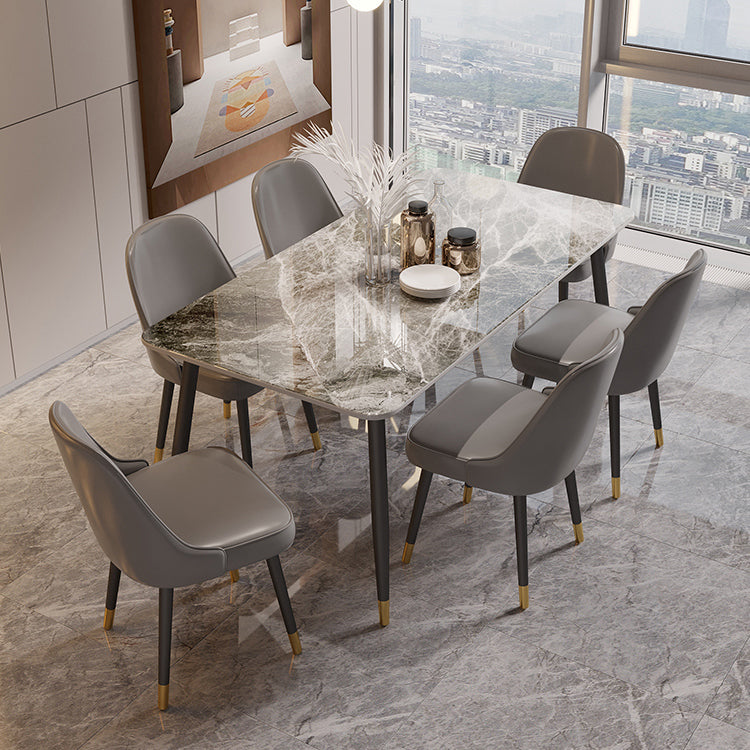 Modern 4 Legs Dining Table Stone and Steel Rectangle Counter Dining Table