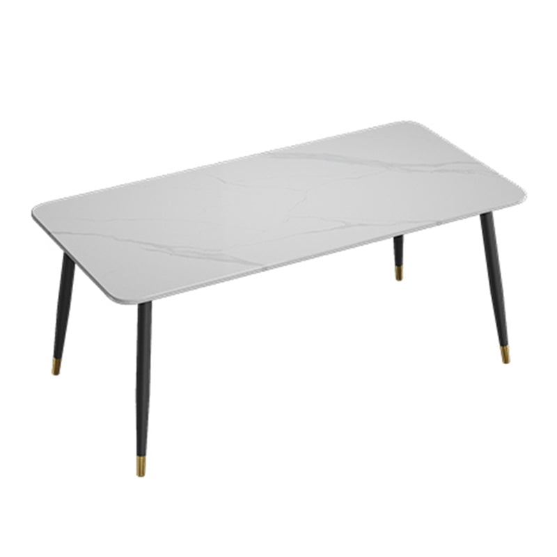 Modern 4 Legs Dining Table Stone and Steel Rectangle Counter Dining Table