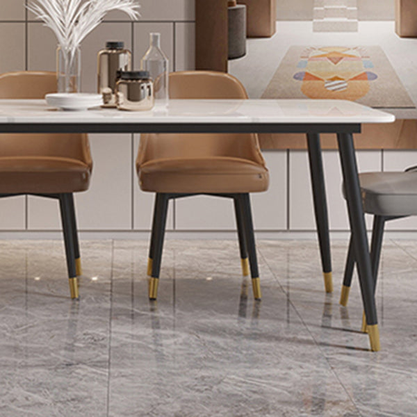 Modern 4 Legs Dining Table Stone and Steel Rectangle Counter Dining Table