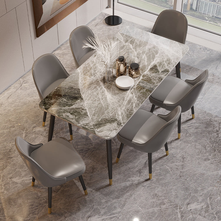 Modern 4 Legs Dining Table Stone and Steel Rectangle Counter Dining Table