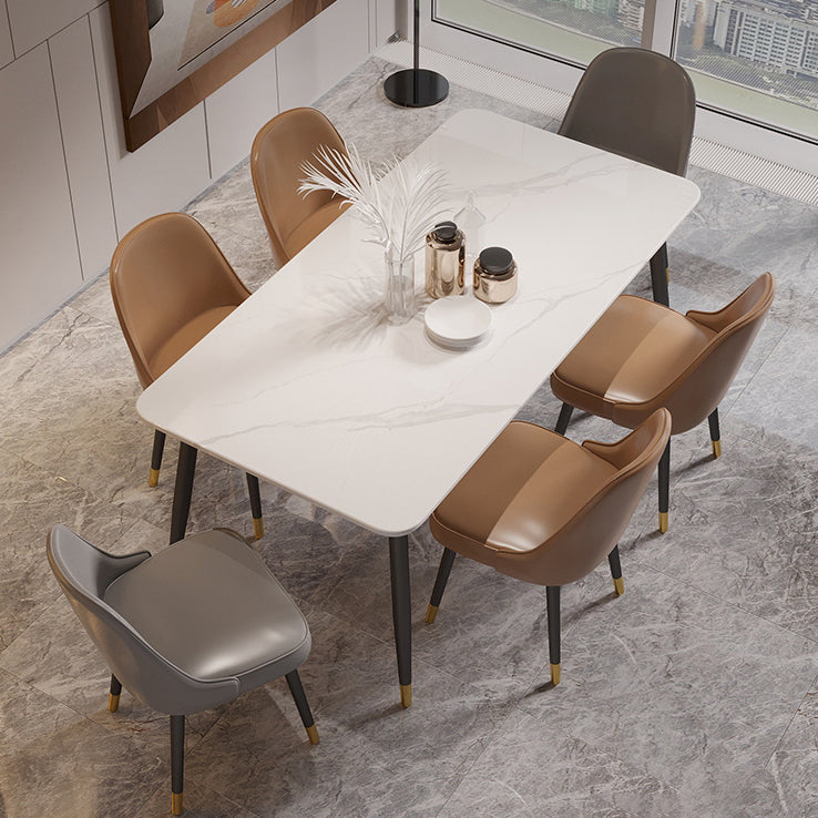 Modern 4 Legs Dining Table Stone and Steel Rectangle Counter Dining Table