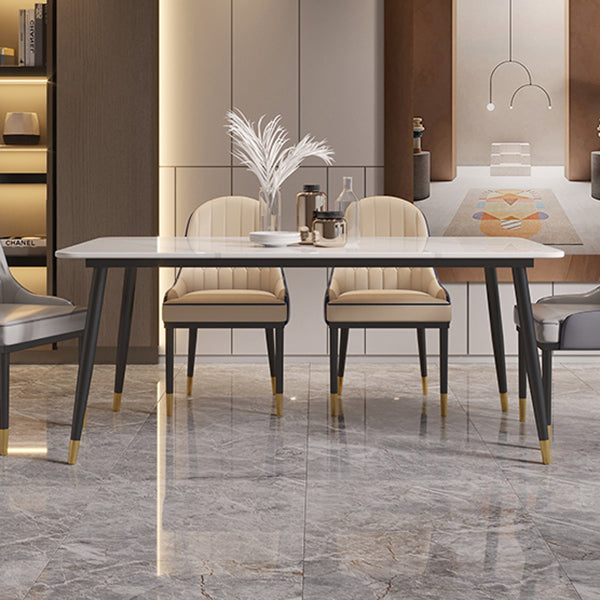 Modern 4 Legs Dining Table Stone and Steel Rectangle Counter Dining Table