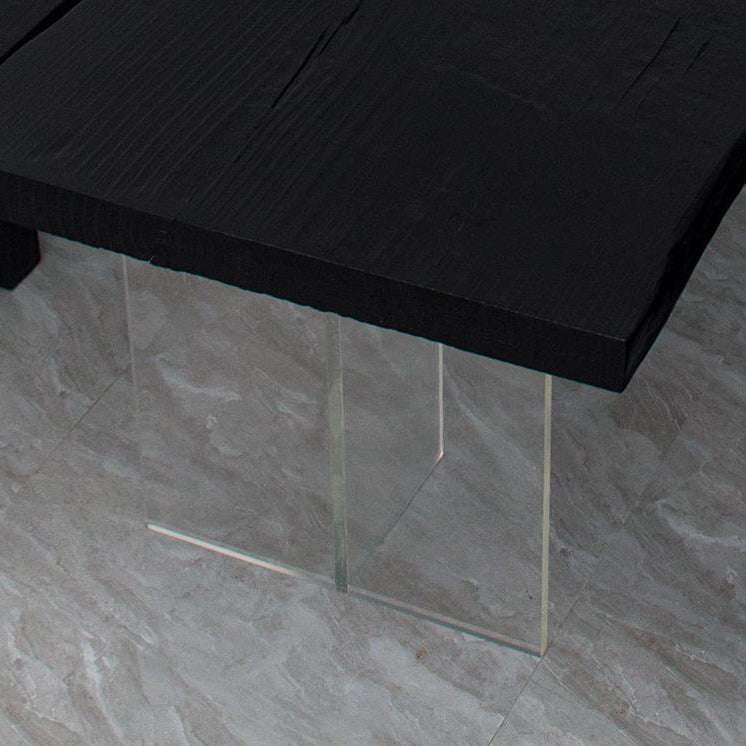 Modern Rectangle Dining Table Black Pine Solid Wood Top Dining Site Table