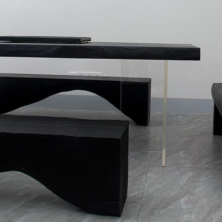 Modern Rectangle Dining Table Black Pine Solid Wood Top Dining Site Table