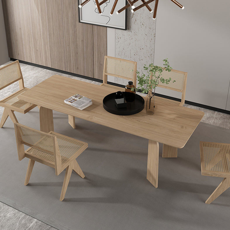 4 Natural Finish Legs Dining Table Modern Solid Wood Rectangle Dining Table