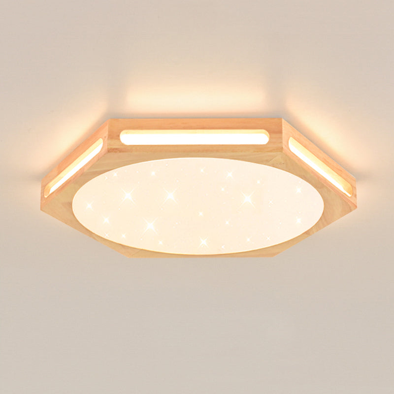 Modern Style Geometry Shape Ceiling Lamp Wood 1 Light Ceiling Lighting for Dining Room